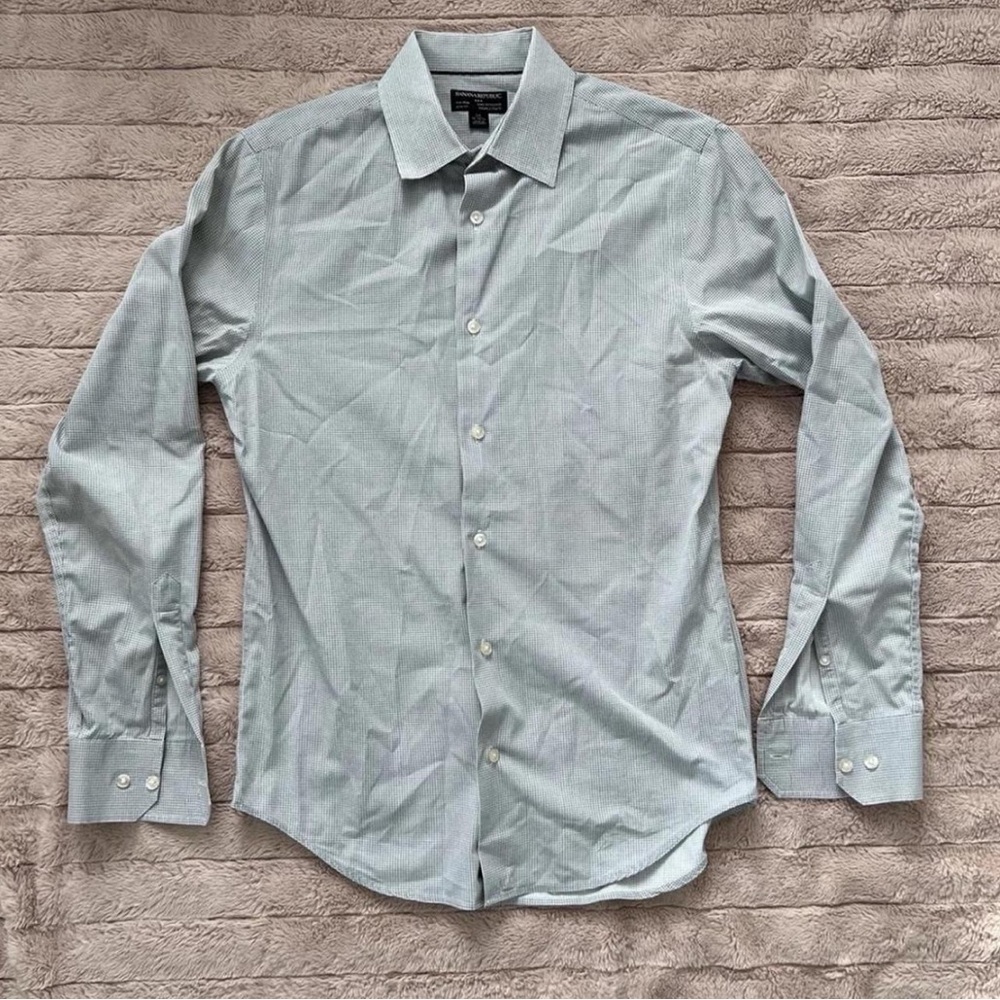 Banana Republic Non-Iron Slim Fit Dress Shirt‎ Men’s Small | Gray Micro-Check